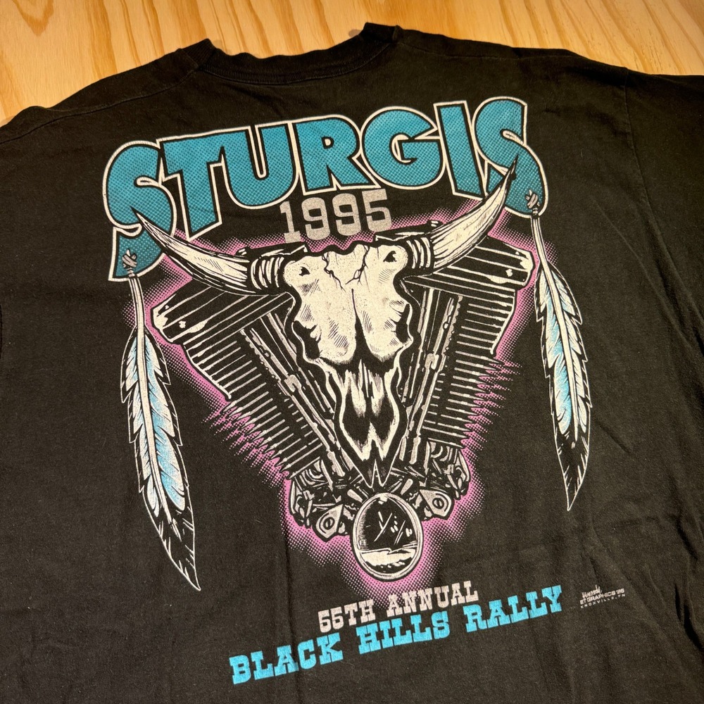 Fruit of the Loom Men's Sturgis Rally Vintage American Rider T-Shirt Black XXL